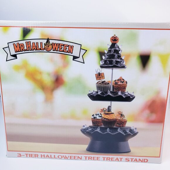 Mr. Halloween 3 Tier Halloween Christmas Pumpkin Tree Treat Server Stand Black - Picture 1 of 4